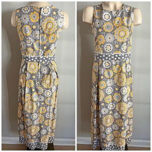 Vintage Style Handmade Floral Midi Dress Gray Yellow Mod Size M